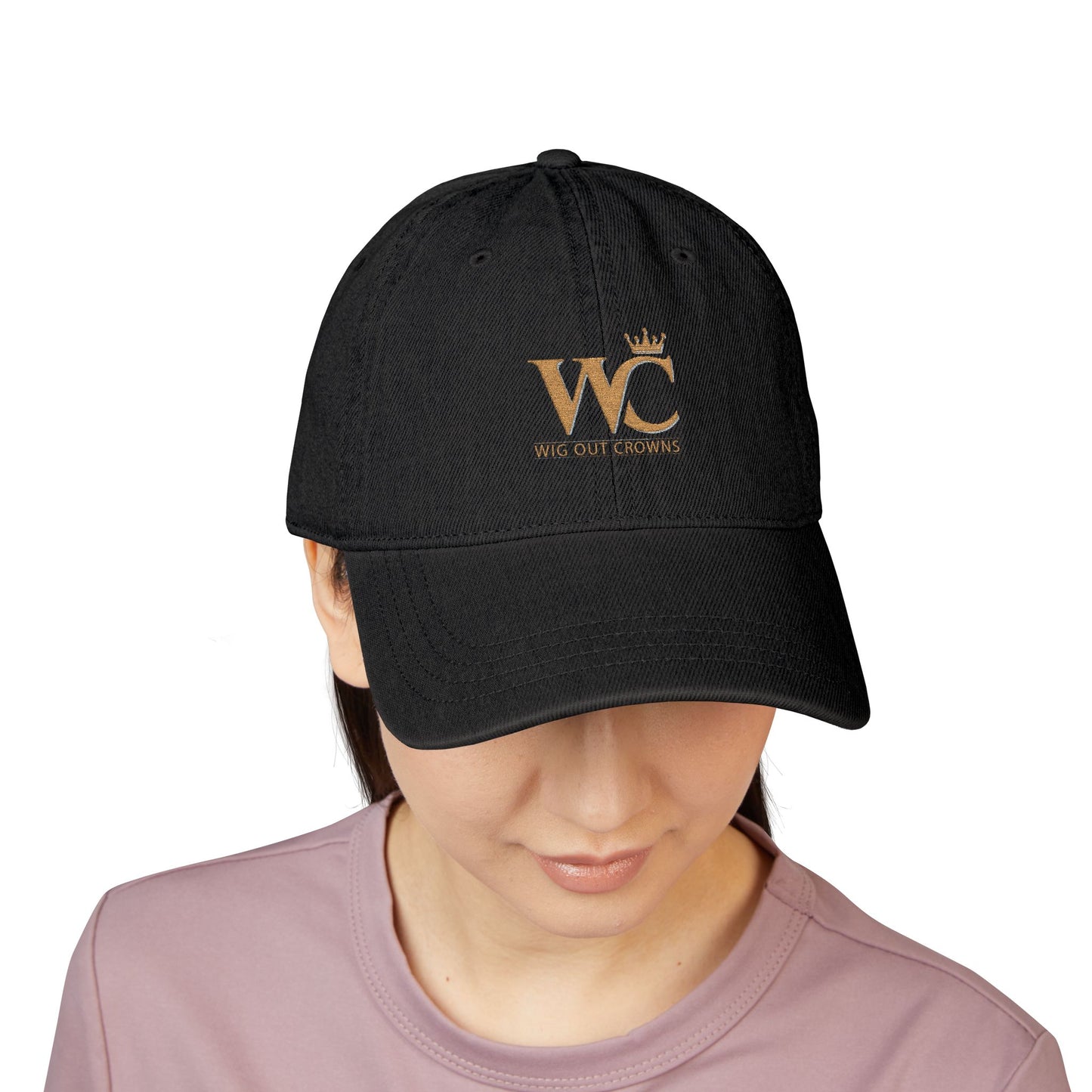Embroidered 'WC' Crown Denim Hat – Black Casual Baseball Cap