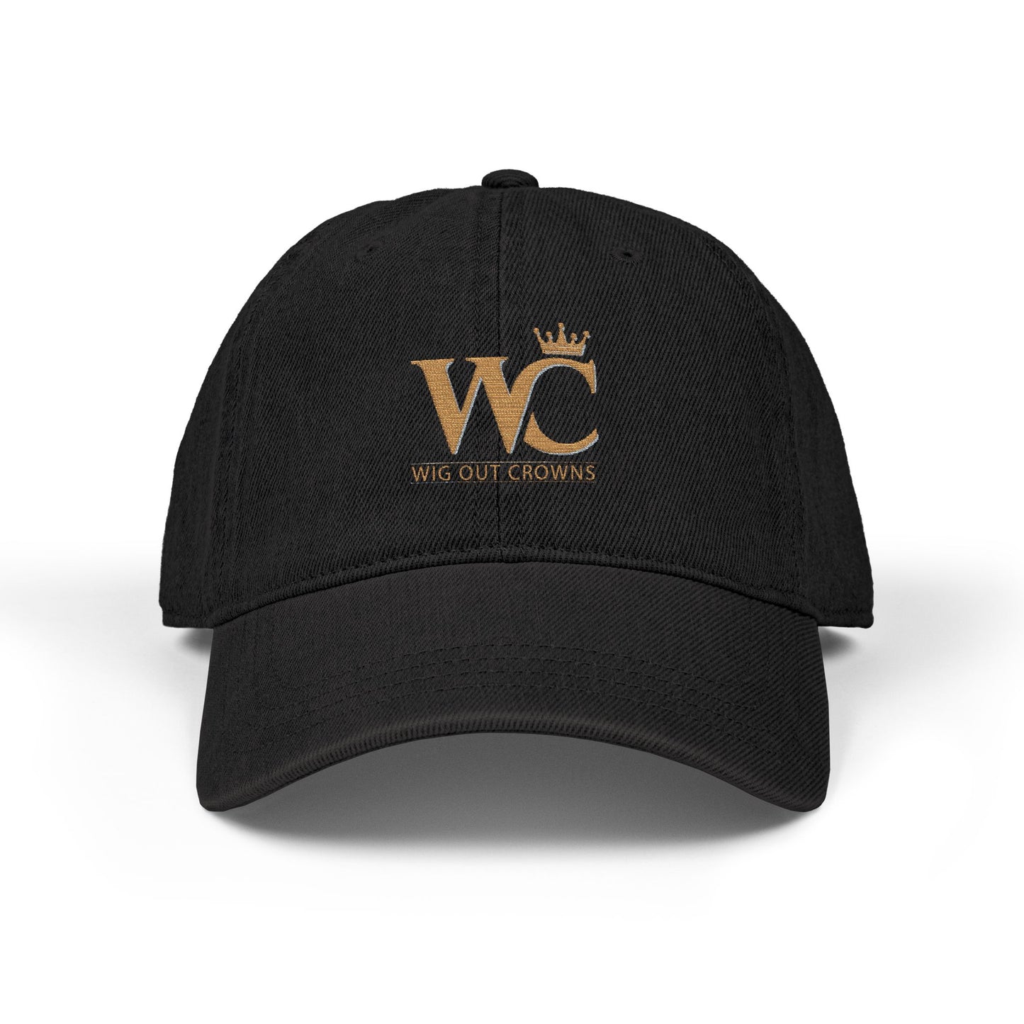 Embroidered 'WC' Crown Denim Hat – Black Casual Baseball Cap