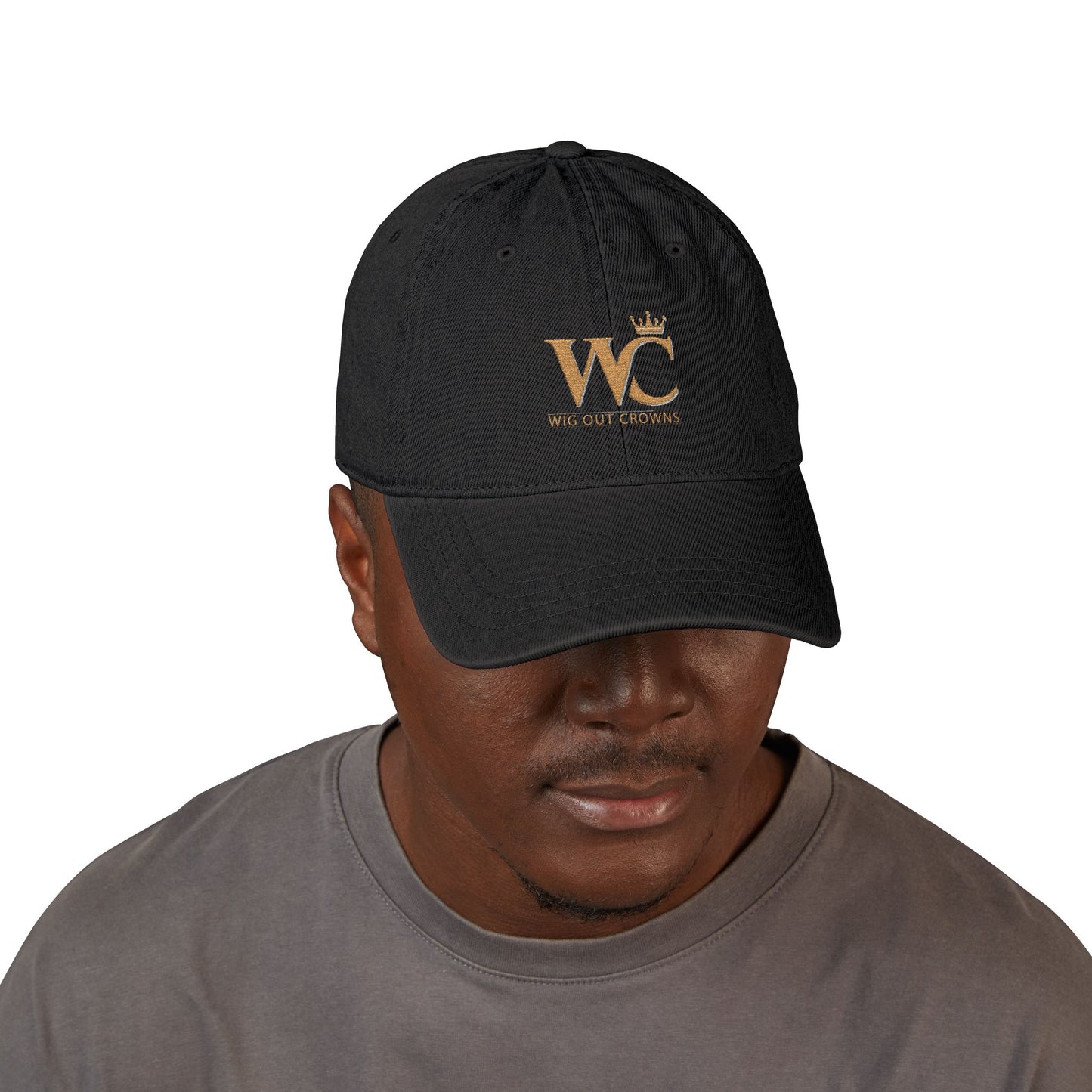 Embroidered 'WC' Crown Denim Hat – Black Casual Baseball Cap